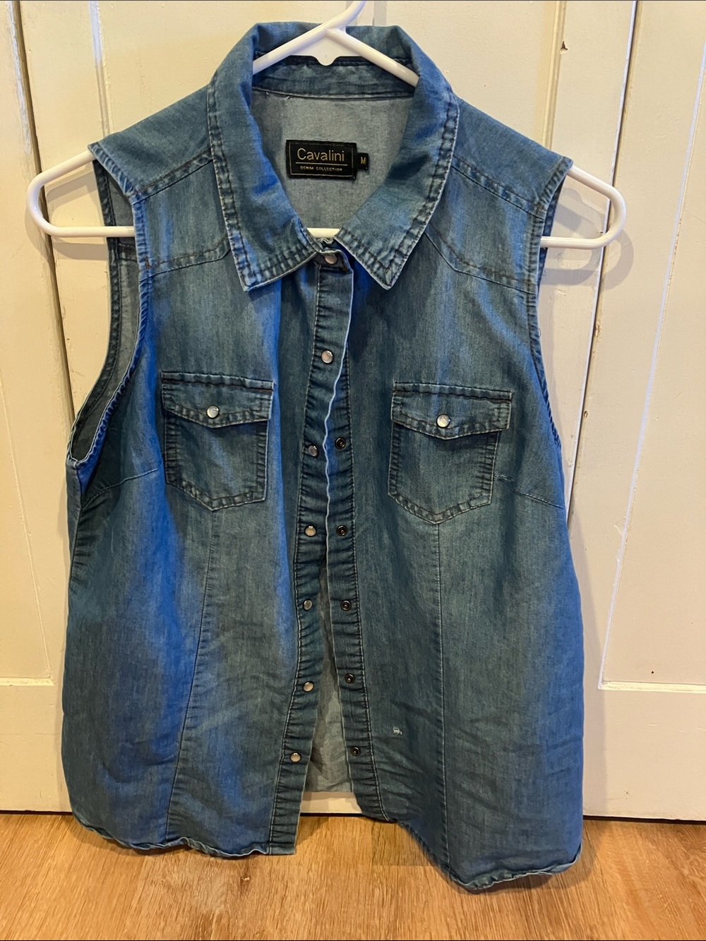 Cavalini Light Blue Sleeveless Denim Button-Down Shirt